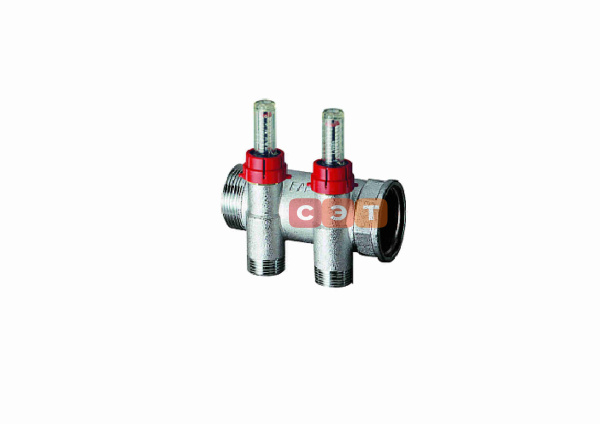 Коллектор запорный 1", с расходомерами, 2 отвода 3/4"EU FAR